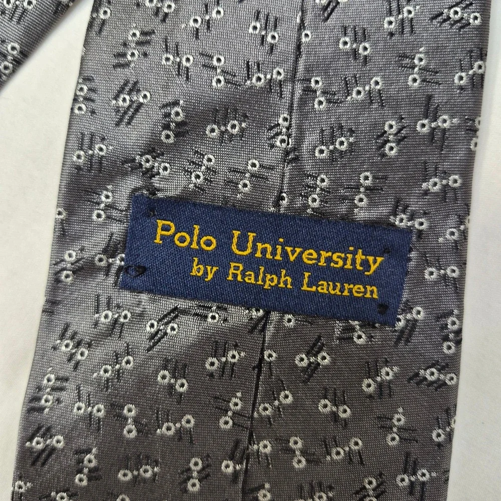 Polo‎ University Ralph Lauren Tie Mens Gray Silk Geometric Classic Ivy Heritage